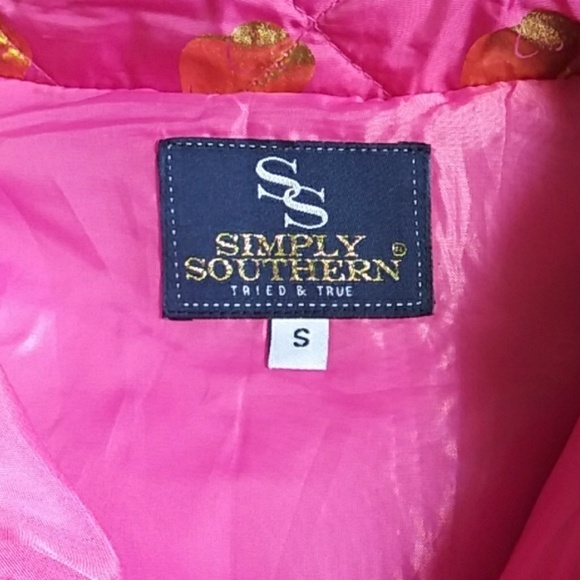Simply Southern‎ tried & true pink/gold vest elephants print size Small pockets - Picture 2 of 9